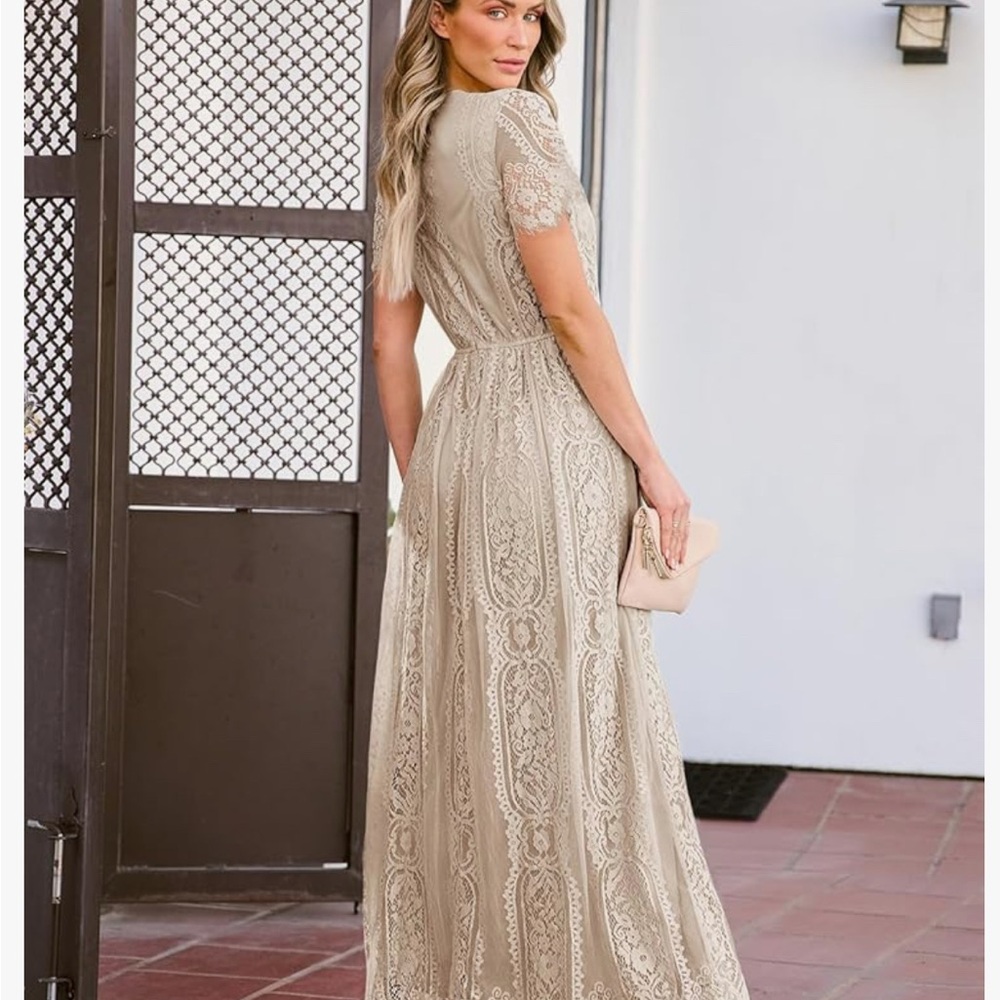 NWT Elegant Lace Maxi Dress in Cream - Picture 2 of 4